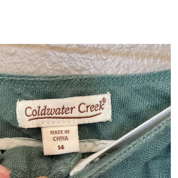 Coldwater Creek Pants Women's Size 14 Green 100% Linen Trouser Work Office Cool - Picture 6 of 13